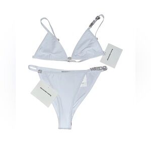 Alexander Wang White Crystal-Embellished Triangle Bikini